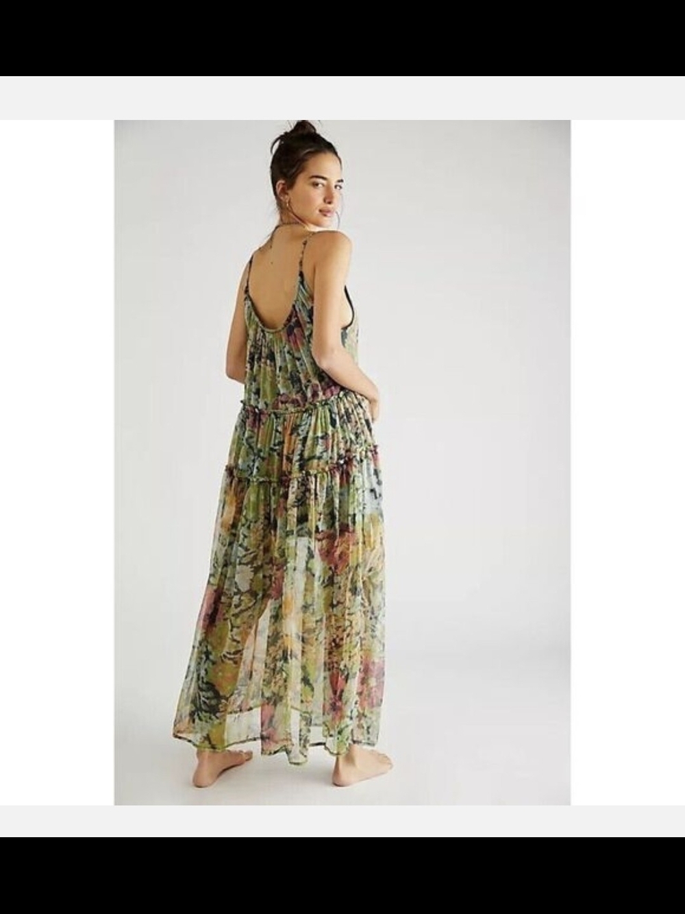 🪷 Free People Maxi Dress Sz M Julianna Green Floral - Picture 5 of 10